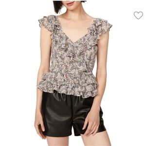 Marissa Webb Collective Floral Ruffle Faux Wrap Blouse Size 4